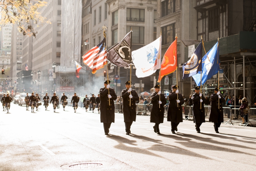 Flag guard marching at America's Parade on November 11, 2015.  ©Leda Costa